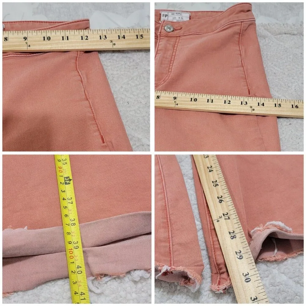 Free People Women's Pink Float‎ On Flared Leg Denim Jeans Raw Hem Size W25
